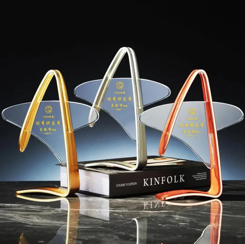 Kite Shape Gold Silver Bronze Metal Crystal Trophy Awards MH-NJ0309