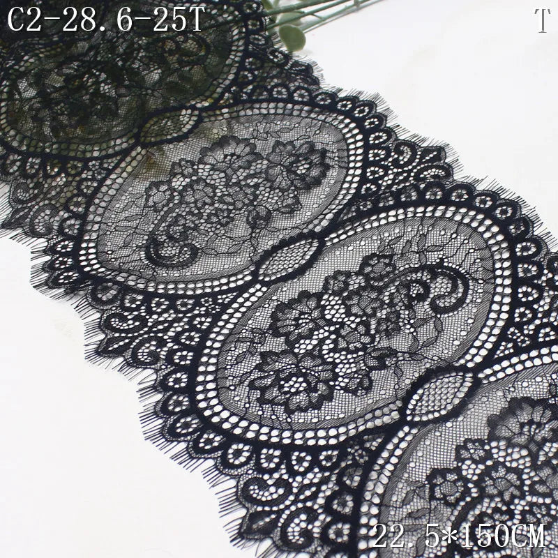 22CM Knitted Mesh Flower Eyelash Lace Trim Black French Chantilly Lace Fabric French Non Stretch for Women Lingerie Dress Hijab