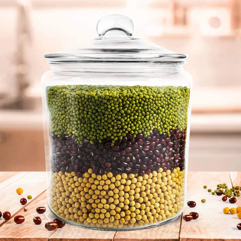 Reihey Large Glass Cylinder Fancy Canisters Set of 4 Glass Food Storage Containers Airtight Glass Storage Containers with Lids
