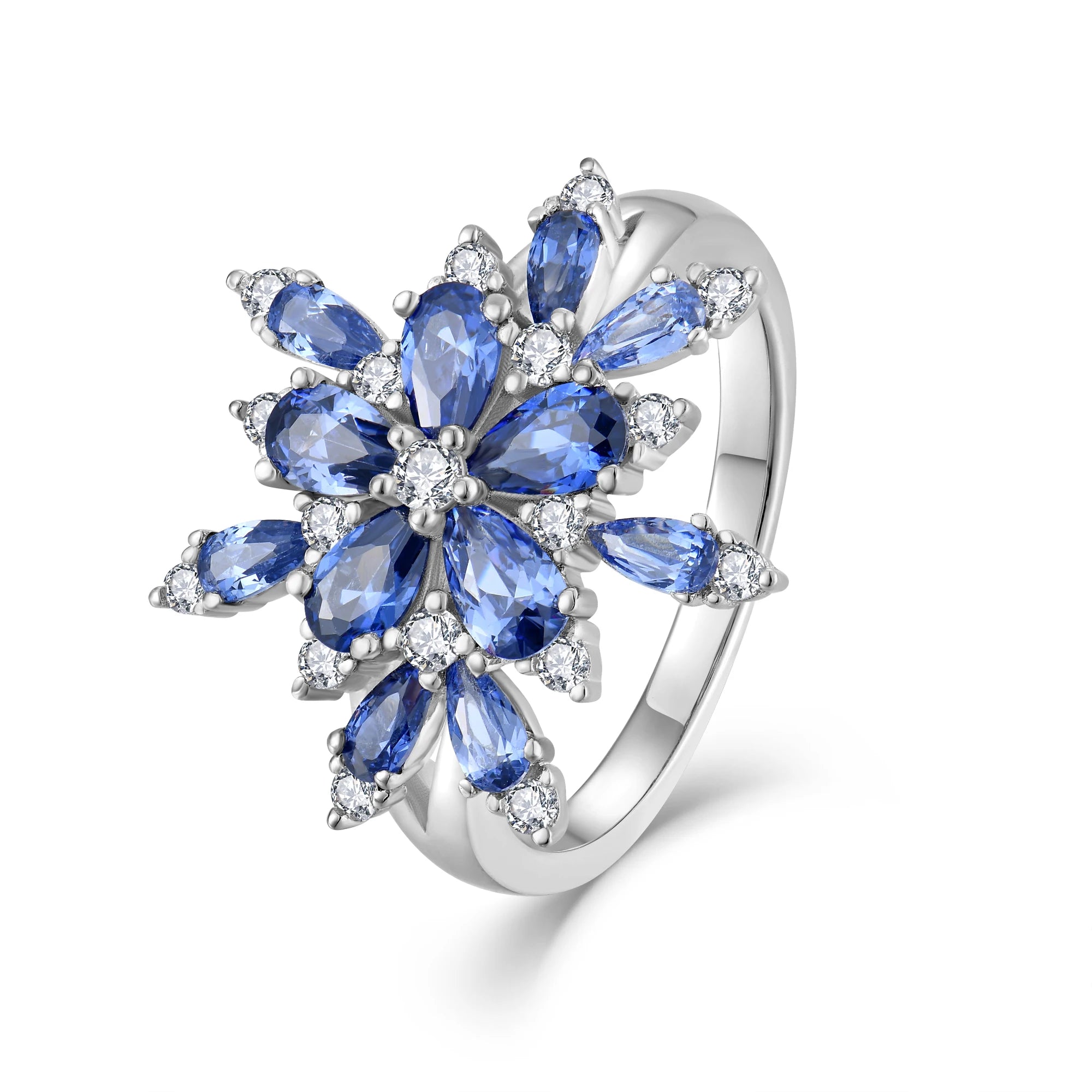 China Factory Price Sapphire Ring Zircon Ring Blue and White 925 Sterling Silver CLASSIC Original Tanzanite Ring Rohs Rainbow Cz