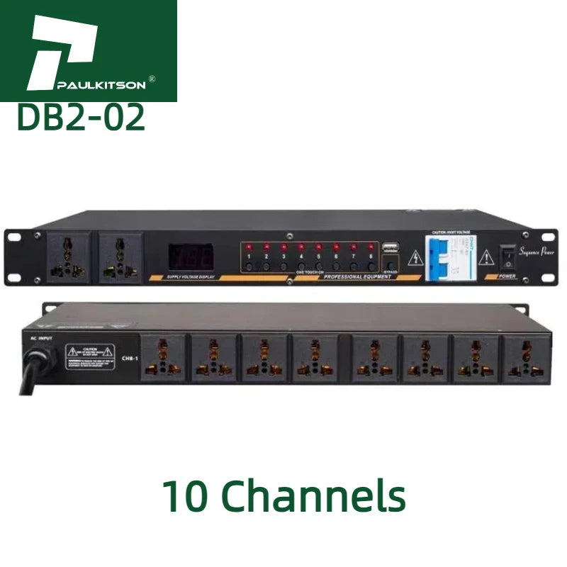 Paulkitson 10-Outlet Power Sequencer Controller Conditioner Surge Protector and Power Supply Regulator Stage Equipment System