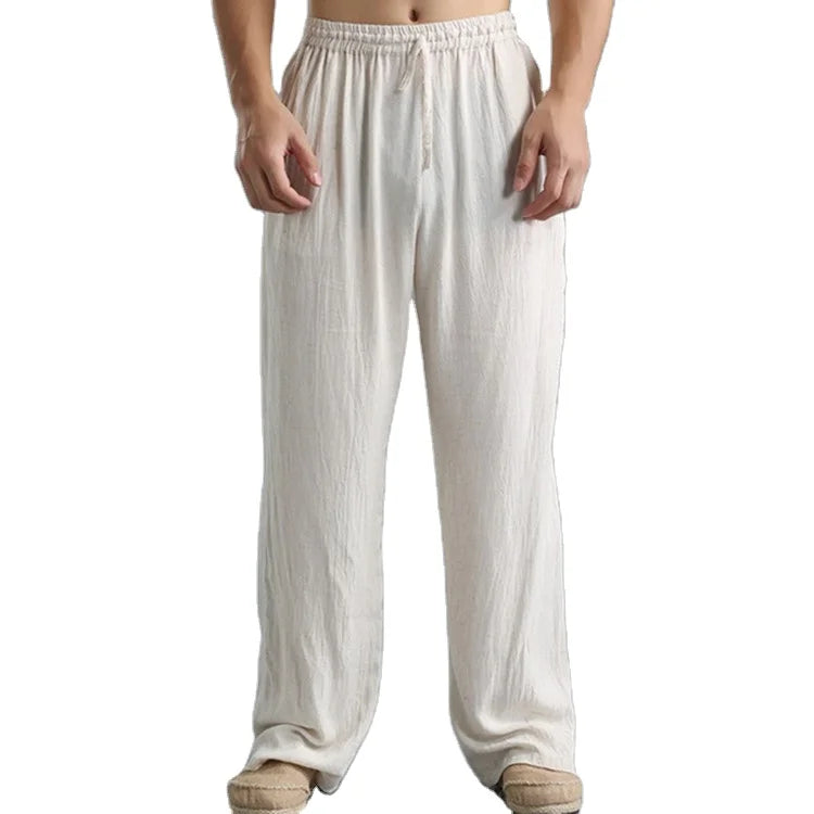 Customized Wholesale Mens Casual Linen Pants Elasticated Waist Straight Leg Linen Trousers for Men