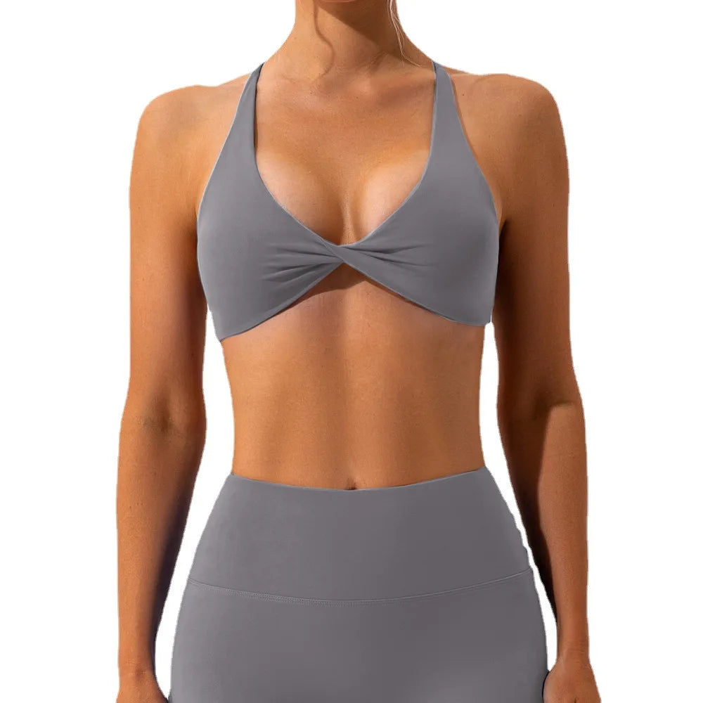 Custom Logo Gym Clothes for Women Lightweight Breathable Seamless Yoga Tank Top with Straps Low Back V-Neck Sexy Short Active