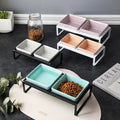 Antiskid Design Double Grid Pet Ceramic Bowl Cat Dog Bowls With Iron Stand