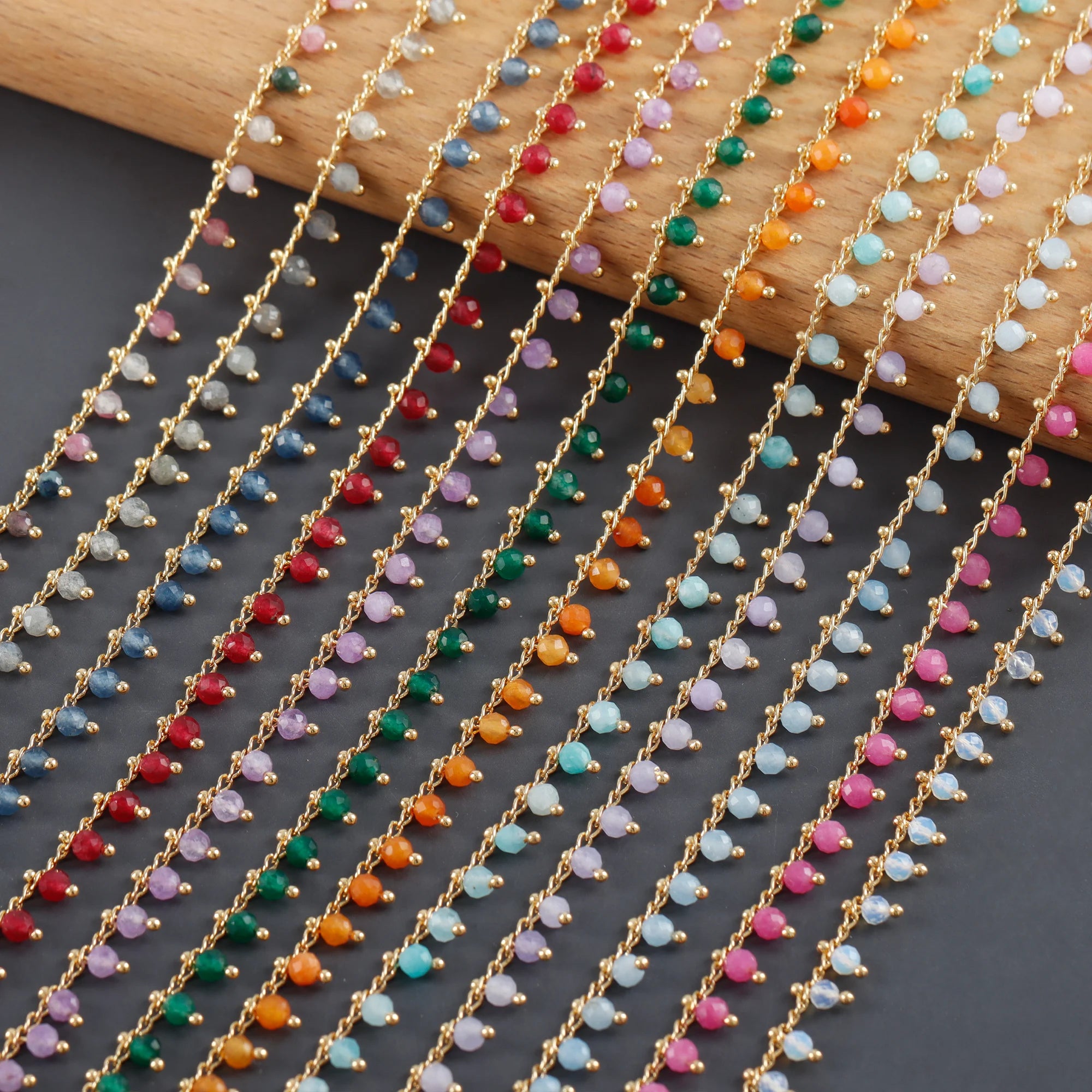 C233  1m/lot New Style Fashion Natural Stone Bead Diy Chain18k Gold Platedcopper Necklace for Women Jewelry Making