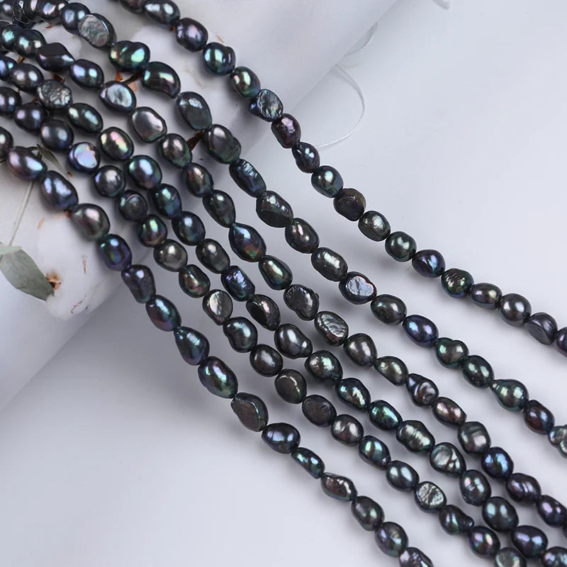 Zhuji Hot Sale 7-8mm Natural Dark Black Color Baroque Freshwater Pearl Strands