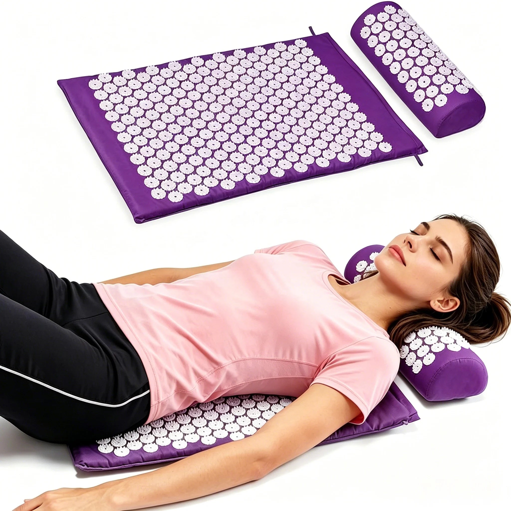 LXYYM-14 Yoga Acupressure Mat and Pillow Set for Back/Neck Pain Relief and Muscle Relaxation