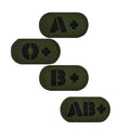 Green Black Reflective Eco-Friendly Fabric Resin Blood Type Patch A+B+AB+O+ First-Aid Kit Badge with Hook and Loop 5*2.5cm