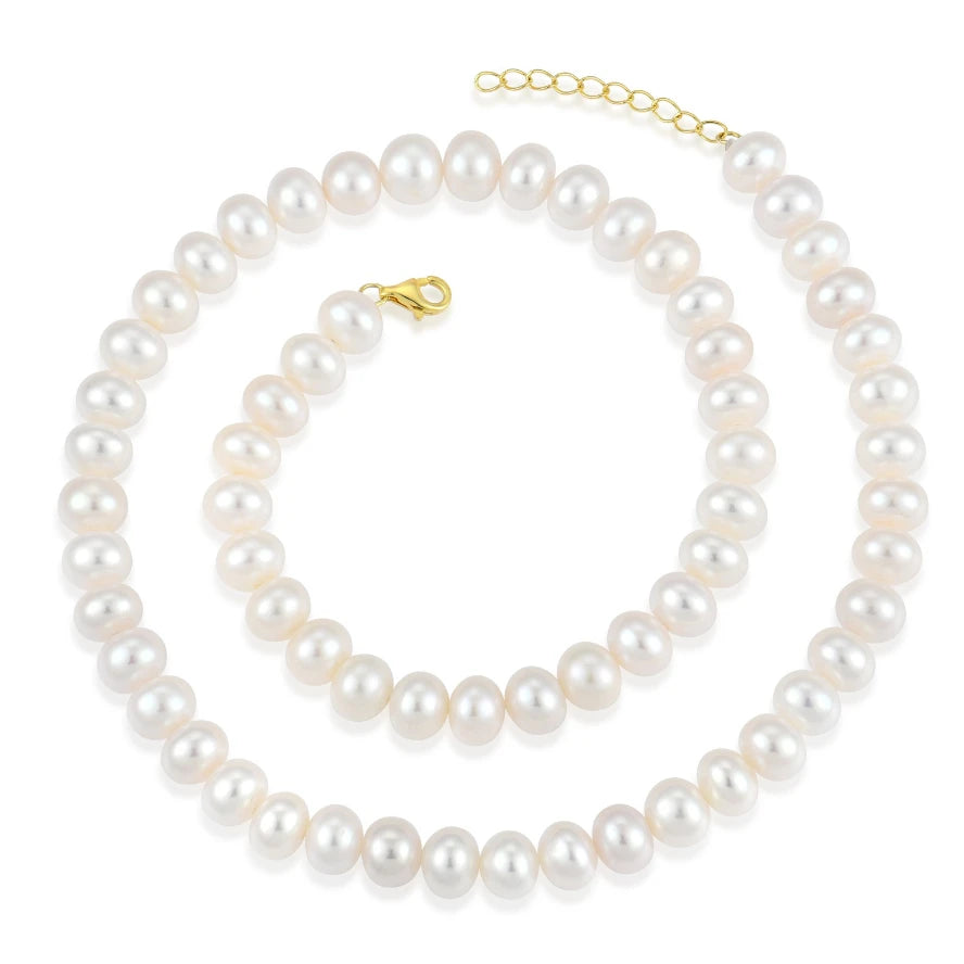 YILUN Real Natural Freshwater Pearl Necklace 8mm Bread Shaped Straight Hole White Bridal Pearl Necklace OEM/ODM Bulk Order