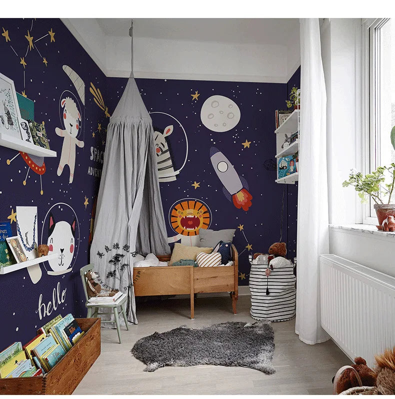 Cosmic Starry Sky Wallpaper Children's Room Space Wallpaper Non-Woven Wall Cloth Boy Girl Bedroom Cartoon Mural