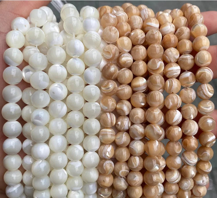 High Grade Polished White Shell Beads Brown Green Yellow Mother of Pearl 4mm-10mm Round Loose Beads Jewelry Making