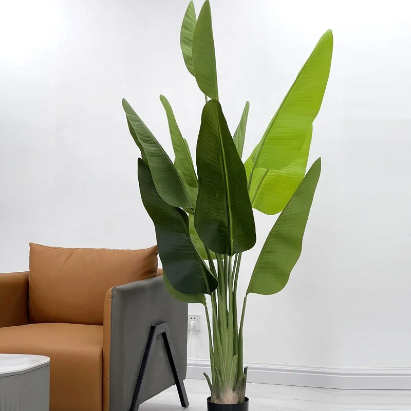 Traveler's Palm Tree Greenery Decor Tropical Faux Traveller Banana Leaves Bonsai Faux Tree Artificial Plant