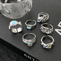 Wholesale Fashion Gold Plated Ring Set For Women Metal Circle Knuckle Rings Trendy Jewelry Natural Rainbow Moonstone Ring