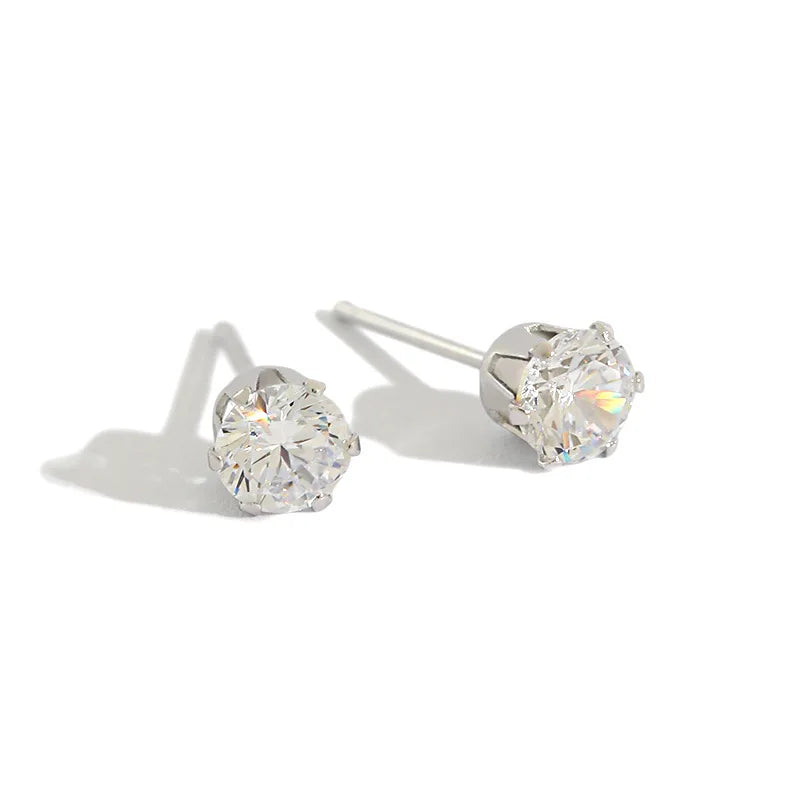 Real 925 Sterling Silver Fine Tennis Stud Earring 3mm 4mm 5mm 6mm Single Diamond Engagement Wedding Earrings CZ Jewelry
