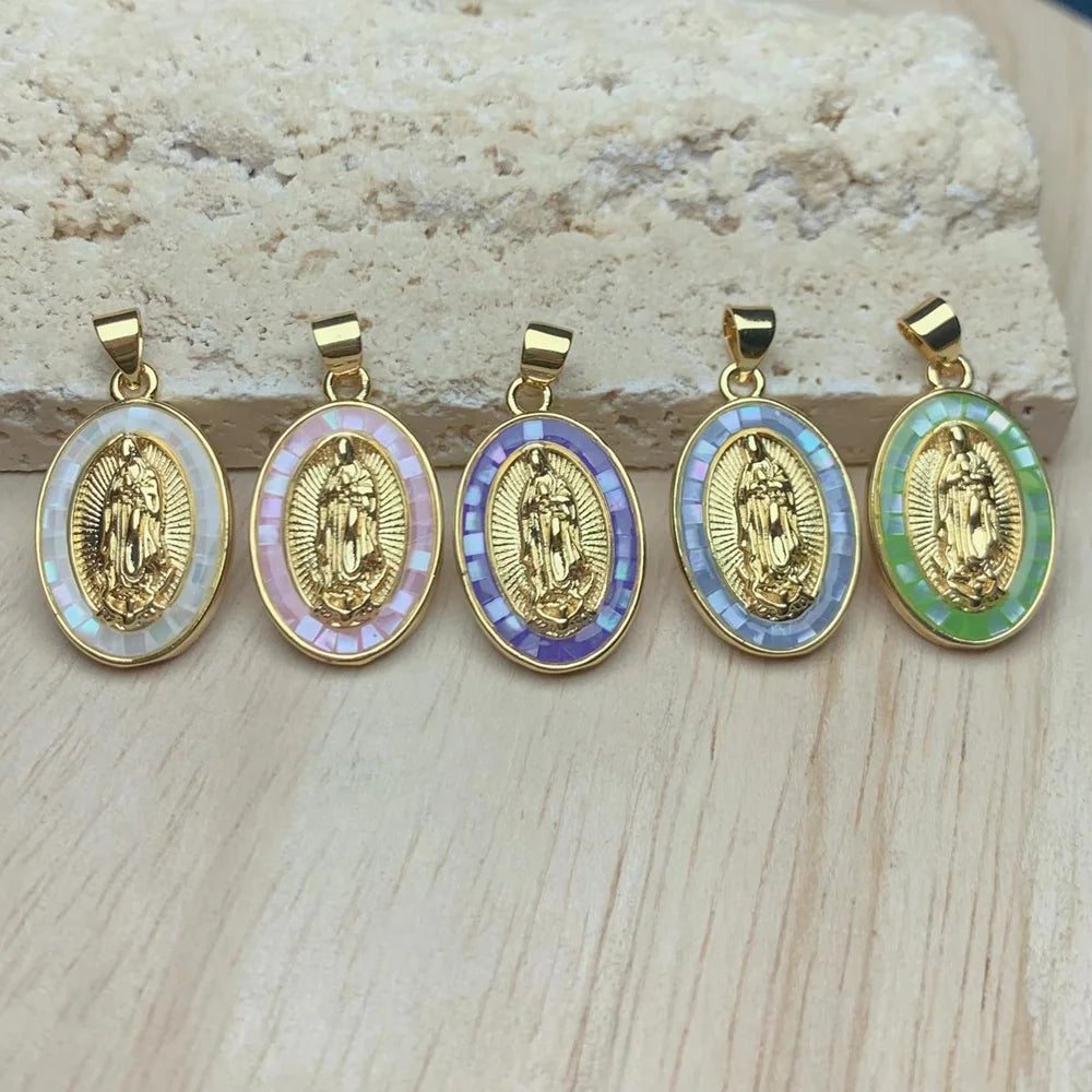 Wholesale Custom Color Sea Shell Zircon Religious Our Lady of Guadalupe Pendants Charms for Jewelry Making