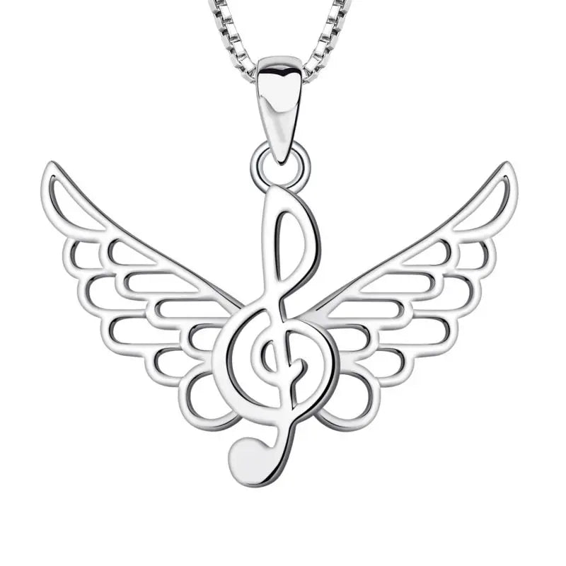 YH JEWELLERY Hot Selling High Polish Music Note Pendant Necklace 925 Sterling Silver Music Wing Necklace