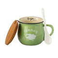 Customer logo Colorful Decal Printing Design 150ml 250ml 350ml Green Ceramic Water Coffee Milk Mug Cup with Bamboo Lid
