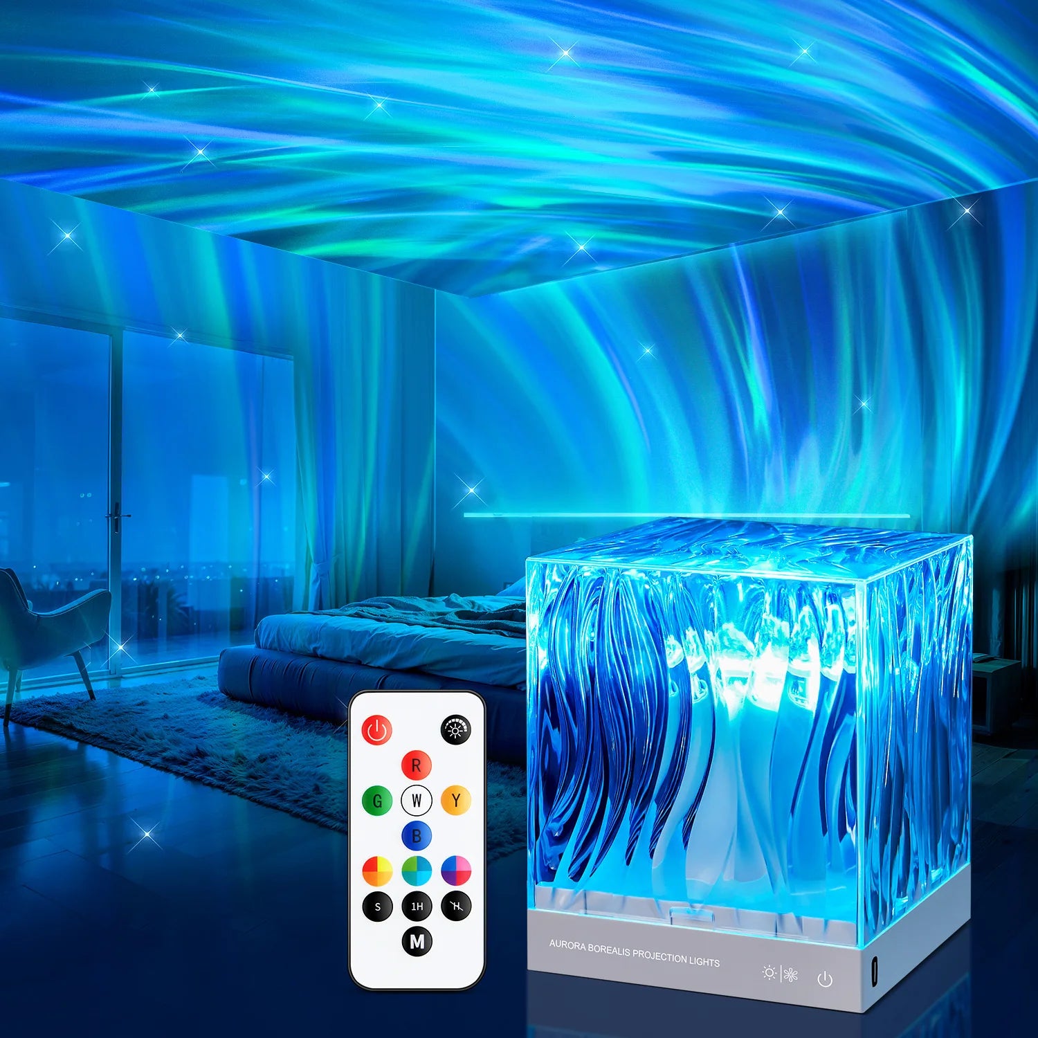 Modern RGB Color Changing Crystal Table Lamp New Smart Aurora Kids Night Projector LED Light for Bedroom Rotating Northern