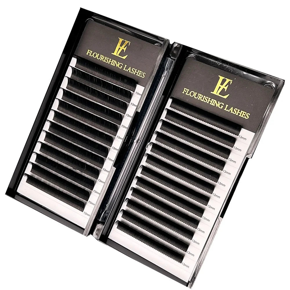 Matte Black Ellipse Flat Lashes Individual Classic 0.10 0.15 0.20mm Premium Korea PBT Fiber Eyelashes