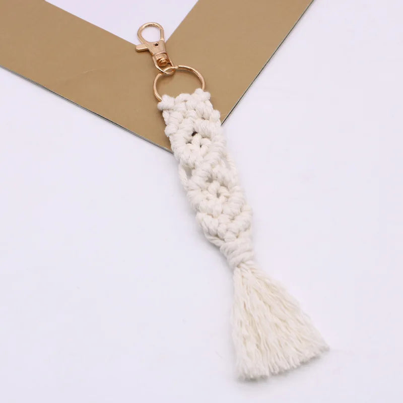 Boho Macrame Handmade Braided Cotton Rope Keychain Pendant for Women Girls Boho Style Keychains Keychains Gifts