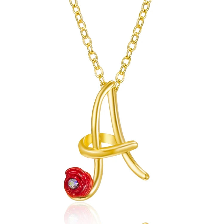 Dainty Unique Gold Plated Valentine's Day Gifts 26 Letters Pendant  Rose Initial Necklace for Women