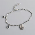 Vintage Style Water Drop Shape 925 Sterling Silver Island Scenery Charm Paperclip Link Chain Beads Bracelet for Women
