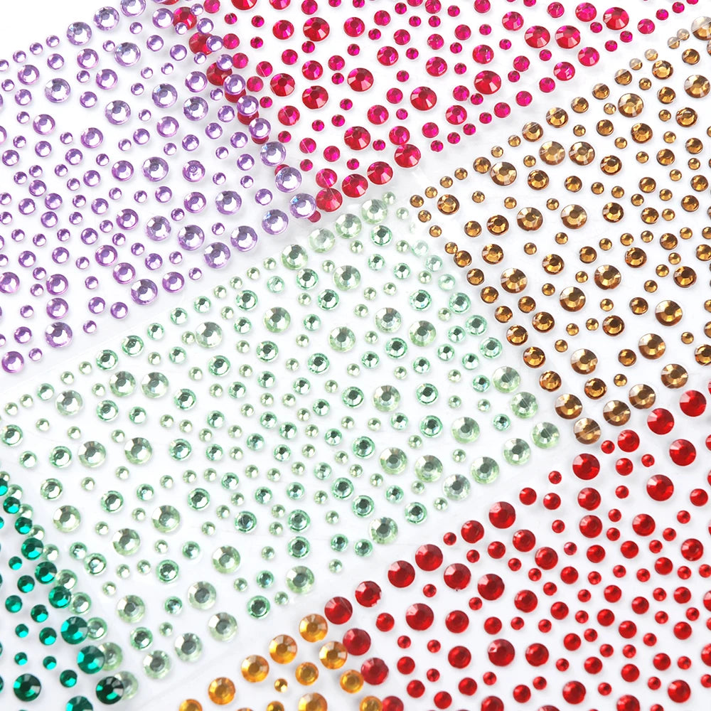 Hisenlee 3-6MM Mixed Size Acrylic Rhinestone Sticker 3D Self-Adhesion DIY Craft Party Birthday Decorative Decorative Sticker