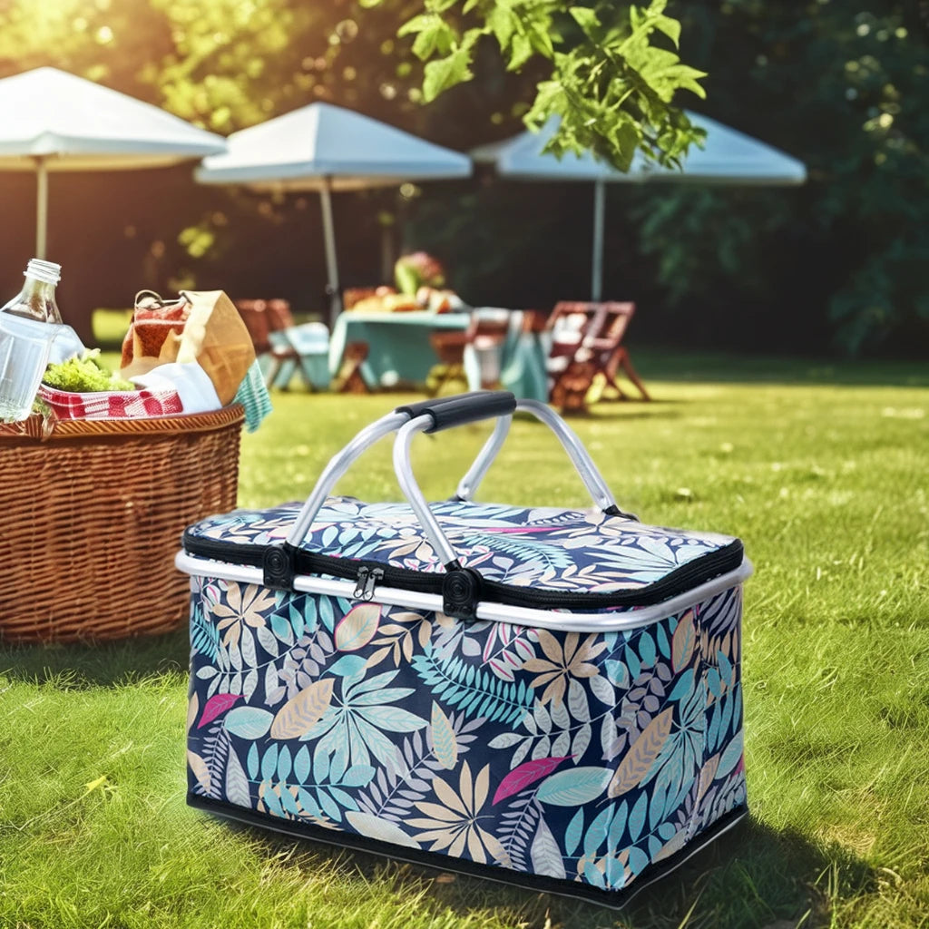Waterproof Large Capacity Oxford Woven Collapsible Foldable Picnic Insulated Cooler Basket with Aluminium Handles MegaBDM