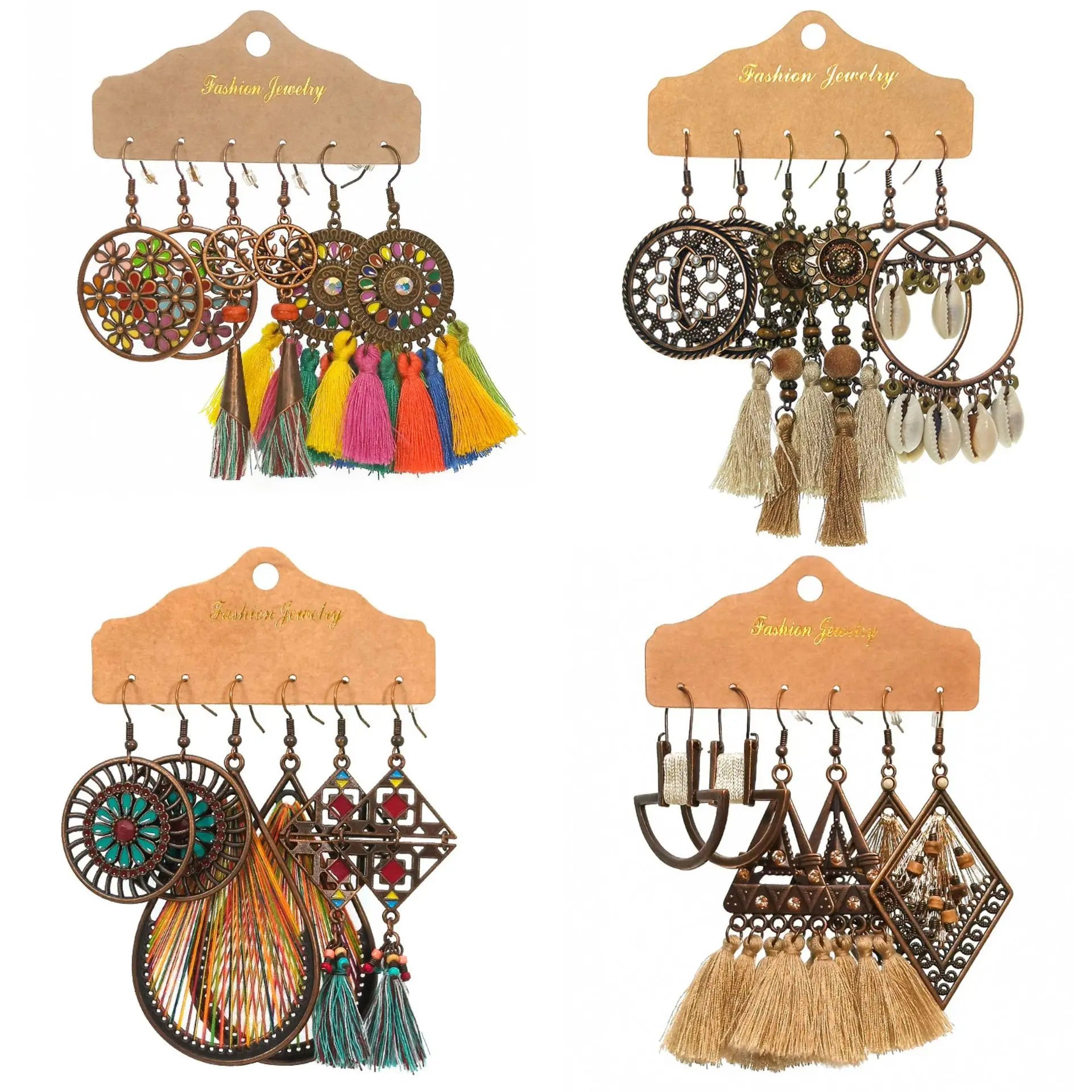 Cheap Vintage Alloy Bohemian Color Flower Big Hoop Pendant Drop Earring Mix 3 Pair Set for Women Jewelry Accessories