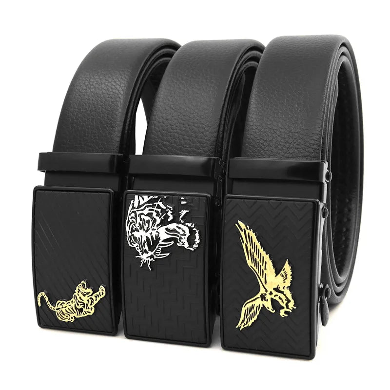 New Animal Buckle Men's Automatic Belt PU Leather Wholesale Factory Belts for Men Ratchet Belt LQ