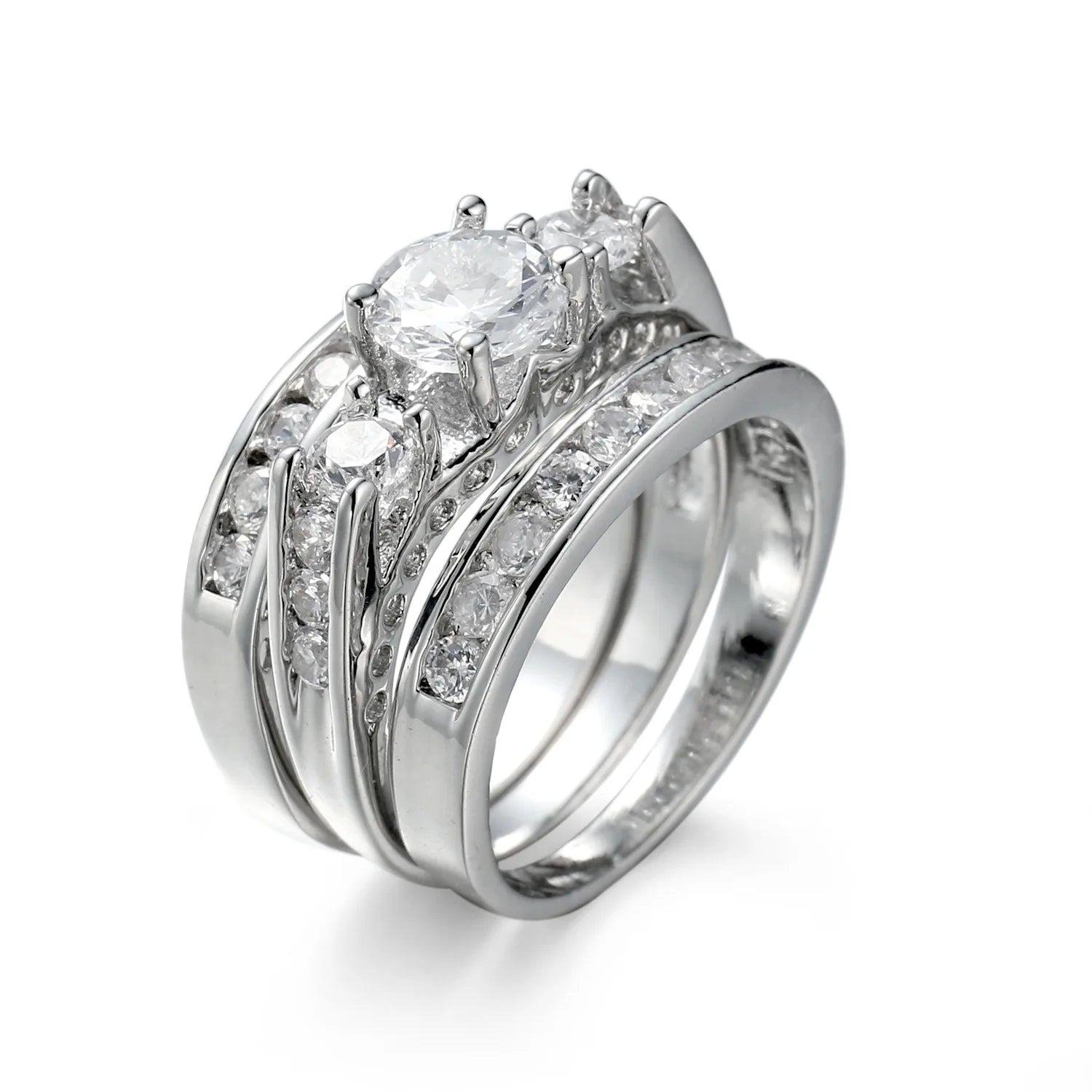 G2698 Wholesale Anillos De Mujer Para Hombre Valentines 3Pcs Zircon Wedding Ring Set for Women Men Couples Fashion Jewelry Rings