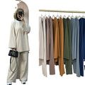 Modest Woman Sportswear Pants Set Casual Elegant Solid Color Crepe Fabric Two Pieces Clothes Suit for Women L325