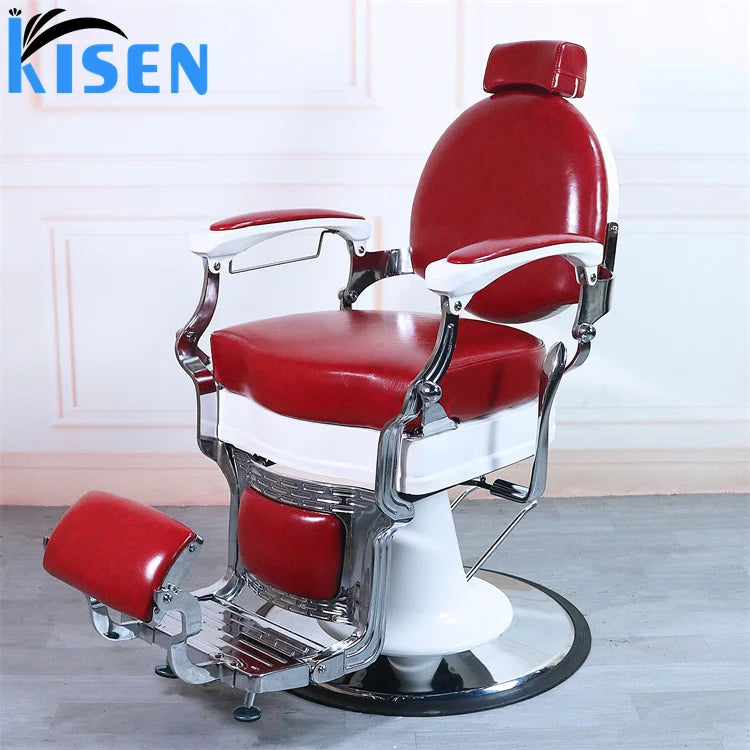 Antique Style Black Gold Tufted Leather Barber Shop Styling Shaving Chair Hydraulic Pump Round Base Hairdressing Chair for Sale
