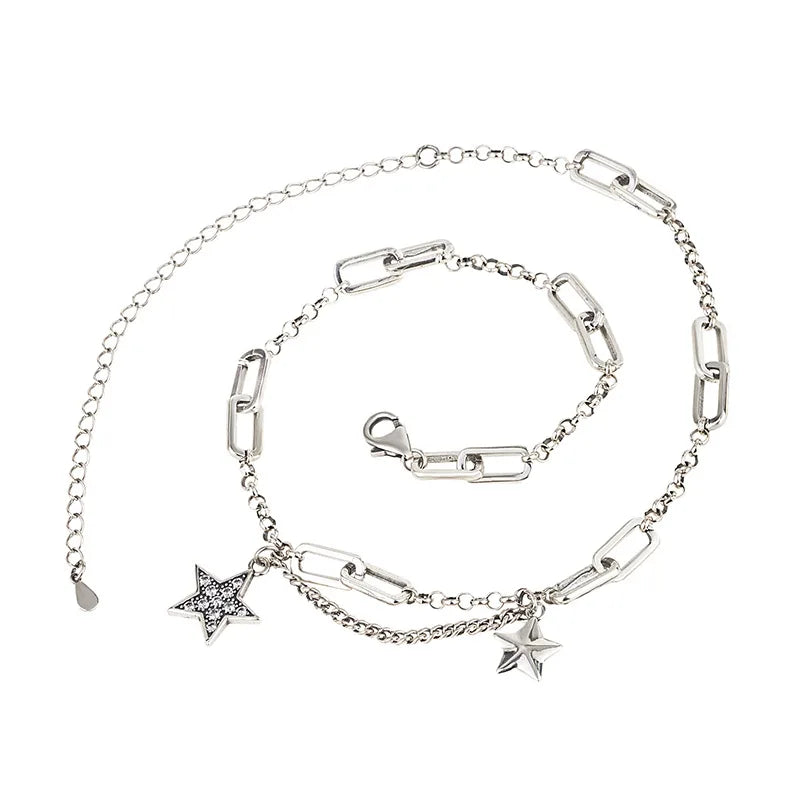 Hip Hop Punk Style Women Fashion Jewelry Star Pendant Diamond Cubic Zirconia 925 Sterling Silver Necklaces for Ladies Party