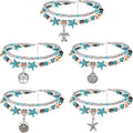 Multilayer Bule Starfish Anklet Handmade Turquoise Beads with Alloy Beads Charm Anklet Sea Beach Anklet Bracelet for Women Girls