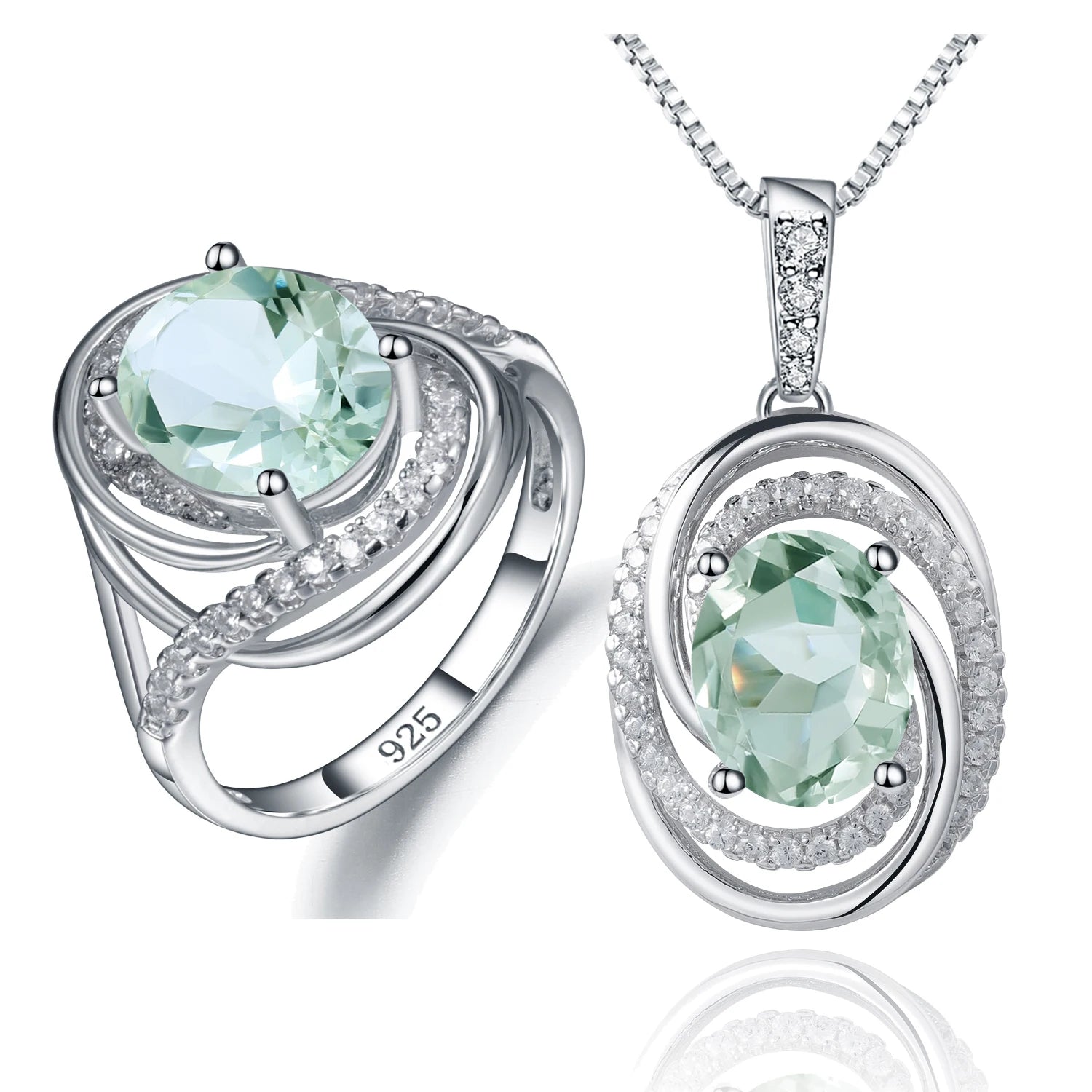A5553 Abiding Jewelry Factory Wholesale Cheap Price Prasiolite Gemstone Women 925 Sterling Silver Jewellery Set