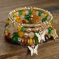 YL European American Fashion Women's 4-Piece Set New Bohemian Multi-Layer Crystal Lampwork Glass Bead String Butterfly Bracelet