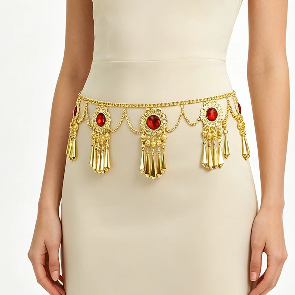Bohemian Body Jewelry Antique Gold Tassel Charms Pendant Long Chain Retro Summer Beach Belly Waist Belt Chain Women