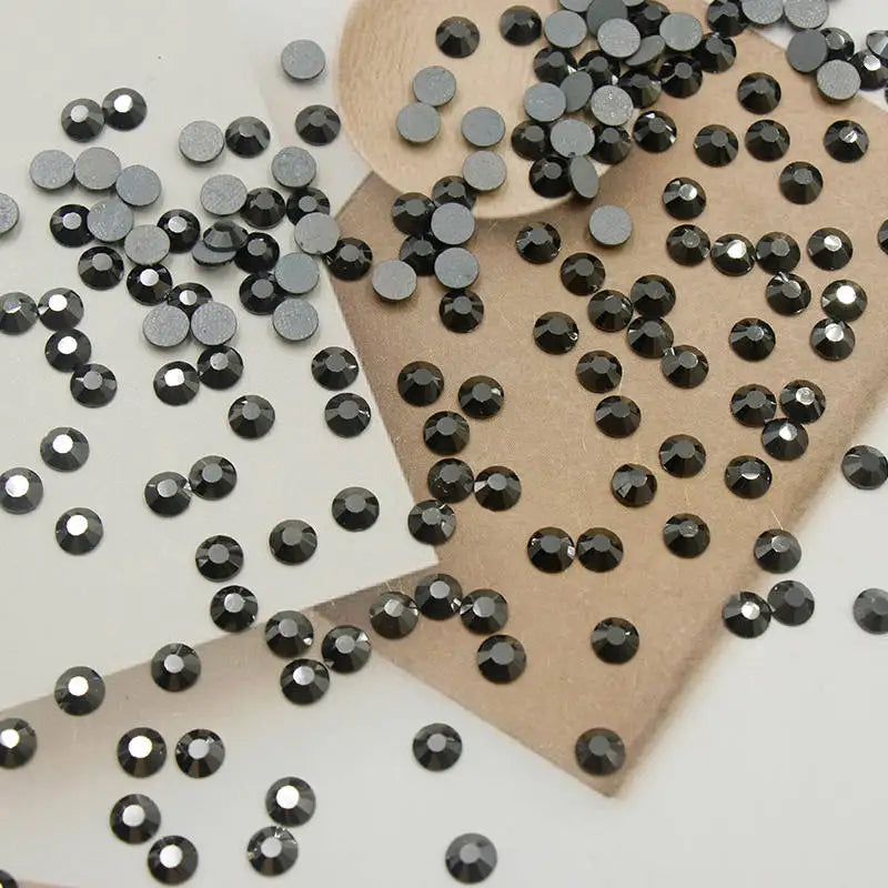 Paso Sico Jet Hematite Nail Art AB Crystal Hotfix Glass Rhinestones for Women Heels Shiny Accessories DIY Design 3D