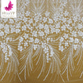 Top Quality Super High Density Pure White Embroidered Wedding Bridal Beads Flower Lace Fabric  HY1782-2