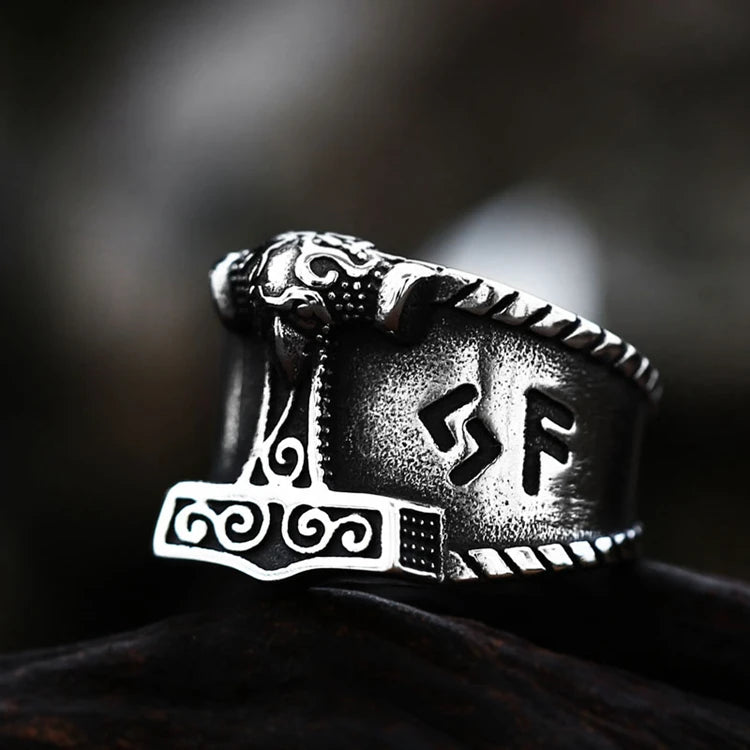 SS8-764R Steel Soldier Wholesale Ring Jewelry Viking Rune Wedding Rings Viking Runes Ring