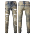 Wholesale Winter Snake Embroidery Men Denim Pants Vintage Blue Washed Eco-Friendly Hip Hop High Street Damaged Patch Distressed