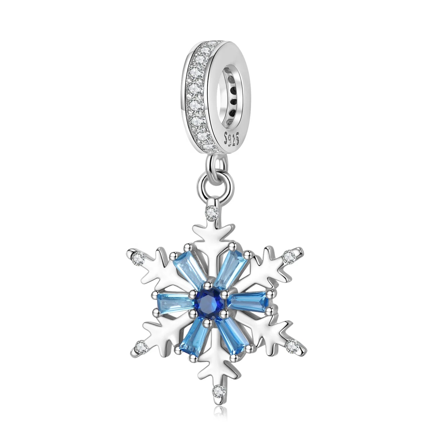 New 925 Sterling Silver Frozen Flower of Ice and Snow Blue CZ Charms for Original Women Christmas Bracelet Fine Jewelry Making