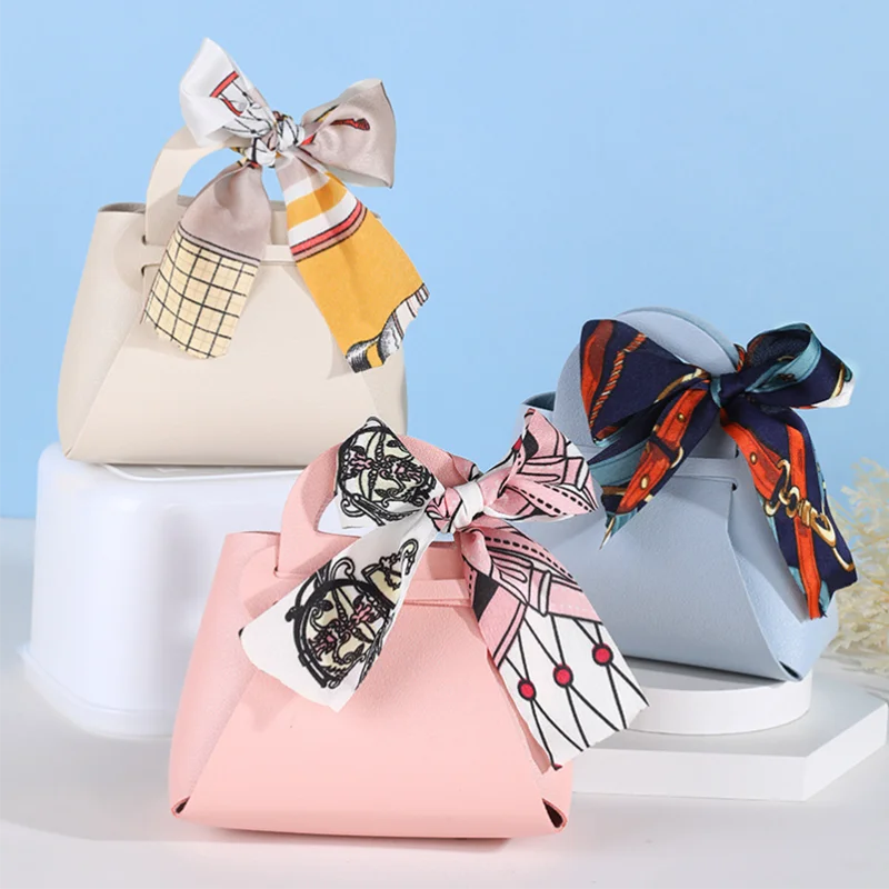Portable PU Leather Gift Bag Pouch Wedding Favors Candy Box Mix Colors Candy Basket Jewelry Packaging