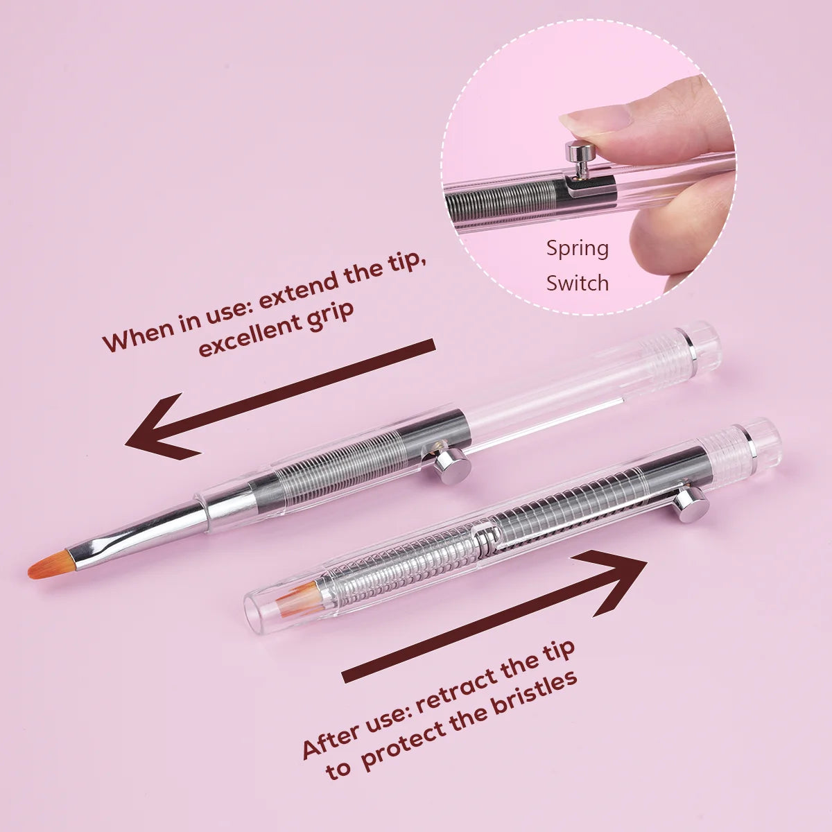 Gradient DIY Nail Beauty Painting Line Pen Set 100% Kolinsky Hair Retractable Spring Nail Art Brush With Patented