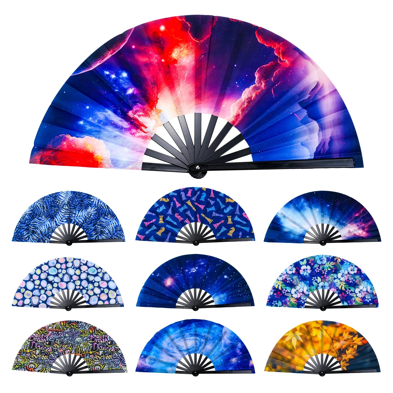 Promotional Wholesale Customized Colorful Oxford Cloth Custom Printed Paper Fabric Folding Hand Fan