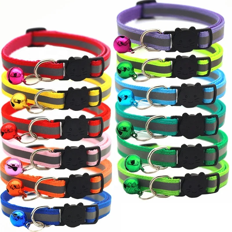 Adjustable Luxury Reflective Polyester Dog Cat Collar Quick Release Safety Buckle Breakaway Cute Harness Leashes Solid Pattern
