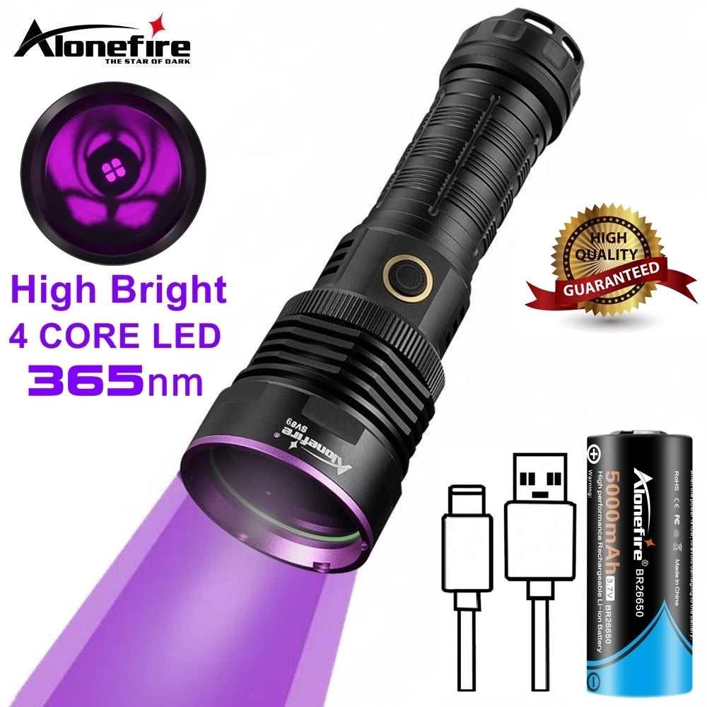 25W High Power 9x365nm UV LED Flashlight Charging Blacklight Curing CatDog Urine Stain Tinea Marker Ore Money Scorpion Lamp SV89