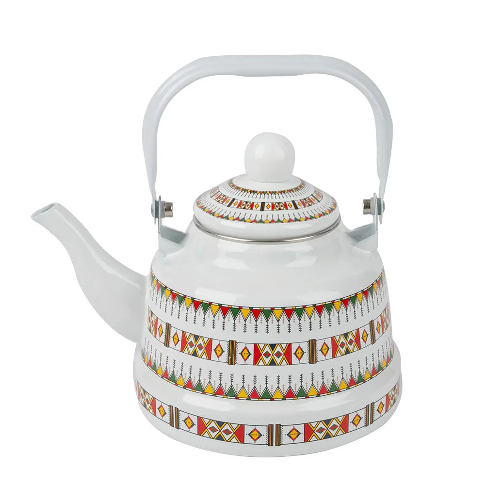 Large Capacity American Style Geometric Flower Design Whistling Enamel Kettle Stainless Steel Cover Gas Induction Ready