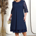 European and American Women's Embroidered Chiffon Patchwork Round Neck Temperament Casual Oversized Dress